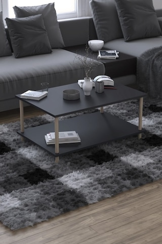 Dikdörgen Orta Sehpa Ahşap Ayaklı Sehpa Iki Raflı Sehpa Dekoratif Sehpa Gazetelikli-antrasit-90x60