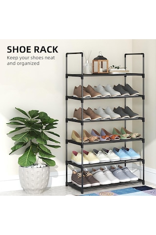 Jms Ayakkabı Rafı 4 Katlı -6 Katlı Ayakkabı Organizatörü Metal Ayakkabı Saklama Siyah