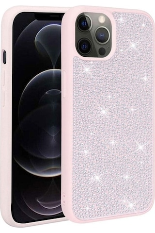 Apple Uyumlu iPhone 13 Pro Max Kılıf Parlak Taşlı Tasarım Zore Ston Kapak Pembe