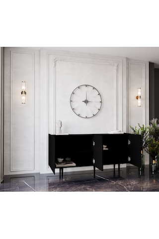 Enwood Capella Siyah Mdf 4 Kapaklı Raflı 160 Lık Konsol