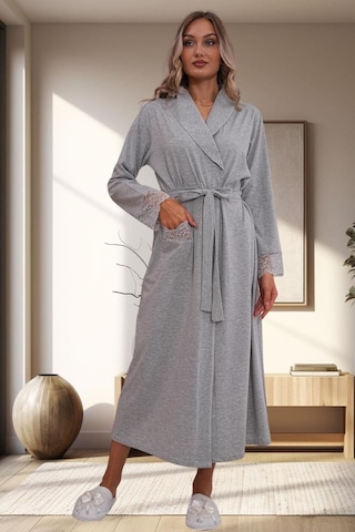 Mecit 1543 Bayan Gri Büyük Beden Uzun Kollu Uzun Sabahlık Gri