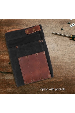 Ulzyvf Yarım Tuval Siyah Siyah Önlük Önlük Kadınlar İçin Gerçek Deri Çok Cepli Kg Siyah