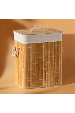 Porsima Pbt-053 Kapaklı Kirli Çamaşır Sepeti Dikdörtgen - Bambu Kirli Çamaşır Sepeti Bambu