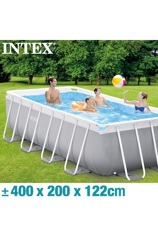 İntex 26790 Dikdörtgen Prefabrik Aile Havuzu 400x200x122cm Merdiven Ve 220v Filitreli Set