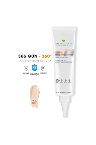 Herbaderm Aknpro Yağlı ve Akneye Meyilli Ciltler İçin Nemlendirici Güneş Kremi SPF50+ Açık Ton 40 ML