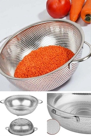 Paslanmaz Çelik Makarna Süzgeci - 26 Cm Paslanmaz Kulplu Ayaklı Süzgeç - Kevgir Diğer Paslanmaz Çelik Makarna Süzgeci - 26 Cm Paslanmaz Kulplu Ayaklı Süzgeç - Kevgir Diğer