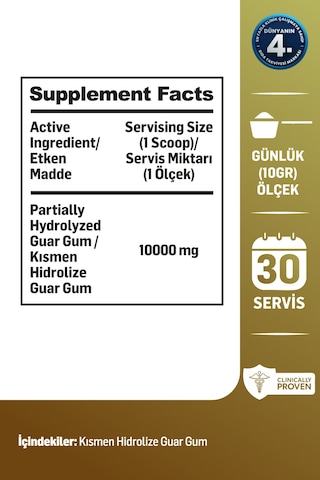 Kiperin Fiber Lif 300g %100 Doğal Kısmen Hidrolize Guar Gum İçeren Diyet Takviyesi