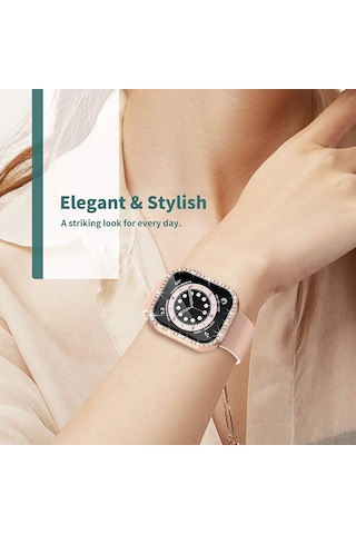 Apple Uyumlu Watch 44mm Ekran Koruyuculu Tek Sıra Kenar Taşlı Sert Pc Kasa Koruyucu
