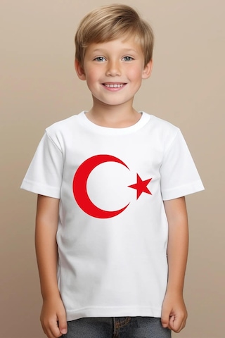 Dode Flora Çocuk Ay Yıldız Hilal Baskılı Tişört Beyaz