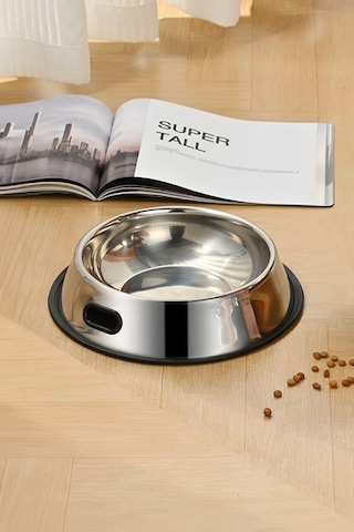 Paslanmaz Çelik 1000 Ml Gri Kaymaz Taban Kedi Köpek Mama Ve Su Kabı Cin569-26