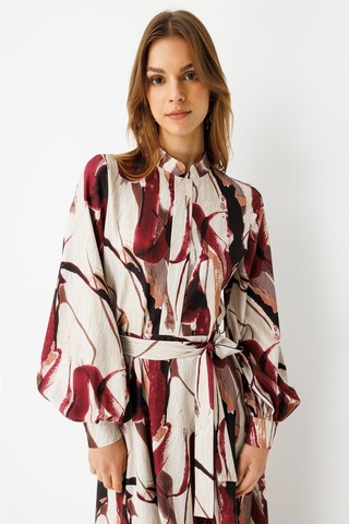 Özel Baskılı Elbise Bordo Bordo