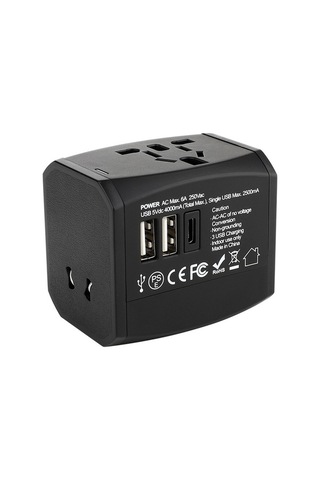 Sandwich Siyah Seyahat Evrensel Adaptörü - 2usb + Type-c Çevirici, Taşınabilir, 100-250v, 6a, 1200w Güçlü Performanslı Seyahat