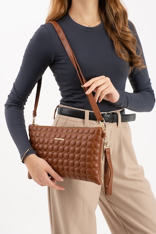Sanmorris Kadın Suni Deri Taba Renkli Ayarlanabilir Çapraz Ve El Askılı Portföy, Clutch Çanta Taba