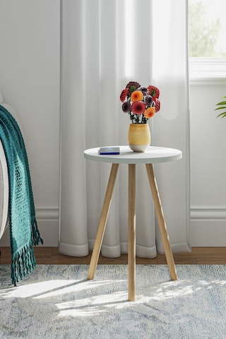 İntergo Yuvarlak Ahşap Ayaklı Tekli Zigon Yan Sehpa Beyaz