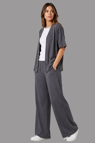 Fiolin Soft Touch Modal Kumaş Geniş Paçalı Kimono İkili Takım Antrasit