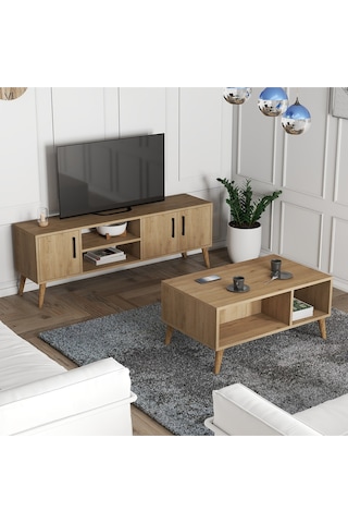 Set 1586-2076 Tv Ünitesi + Exxen Orta Sehpa - Sepet Rengi