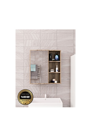 Dalin Tek Kapak Aynalı Banyo Dolabı Raflı Mdf Kahverengi