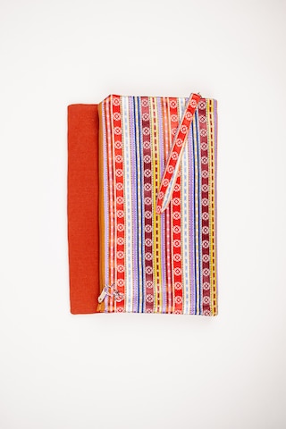 Fabric Craft Bag Katlanabilir Portföy Çanta Etnik Desenli, İçi Astarlı, Bilek Askılı 34x43 Cm Kiremit