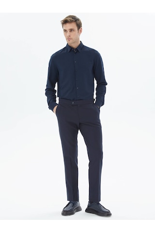 Kip Lacivert Dokuma Regular Fit Casual Pantolon Lacivert