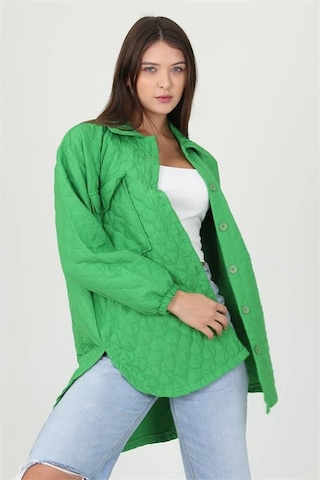 Neşeli Butik Kadın Kapitone İşlemeli Owersize Regular Ceket Gömlek Nb10055 Yeşil