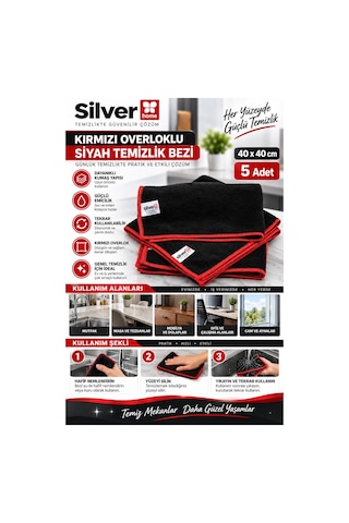 Silver Home Kırmızı Overloklu Siyah Temizlik Bezi 40x40 Cm 5 Adet Diğer