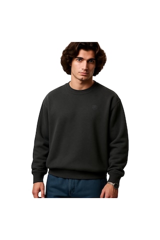 Erkek Büyük Beden 122 Kilo-158 Kilo Arası İçin Uygun Geniş Kalıp Bisiklet Yaka Pamuklu Selanik Kazak Antrasit