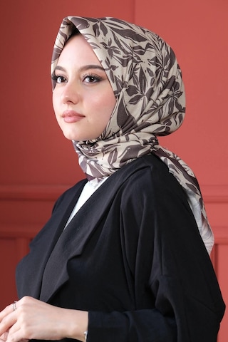 Floral Desen Bej Soft Pamuk Eşarp