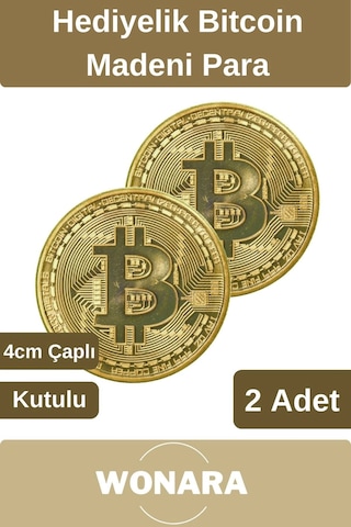 Özel Kutulu Altın Rengi Bitcoin Hatıra Parası Kripto Koleksiyonluk Hediyelik Madeni Para 2 Adet