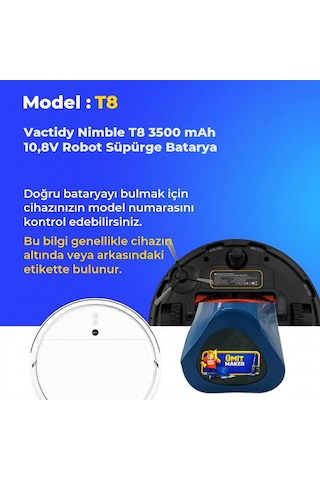 Vactidy Nimble T8 3500 Mah 10,8v Robot Süpürge Batarya