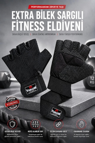 Yukon Kısa Bilek Sargılı Spor Bisiklet Fitness Eldiveni Xl Siyah
