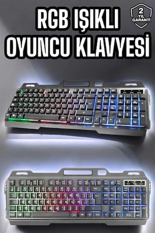 Led Işıklı Oyuncu Klavye Usb Girişli Rgb Işıklı Q Klavye Mouse  Optik