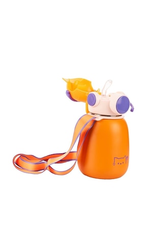 Sevimli Tasarım Gamer Termos Matara 500 Ml 16.9 Oz Ve Omuz Askılı Turuncu