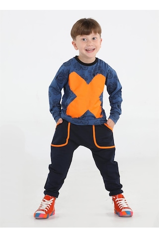 Casabony Casa Yaprak Desenli Baggy Pantolon + T-shirt Takım-lacivert