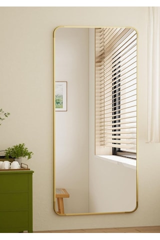 Pera 180x66 Yuvarlak Köşeli Yer Aynası Ayaklı, Asılı, Duvara Yaslı, Yatak Odası, Giyinme Odası Gold