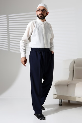 Erkek Beli Lastikli Cepli Hac Ve Umre Kışlık Yün Efektli Şalvar Pantolon - Lacivert İsr Lacivert