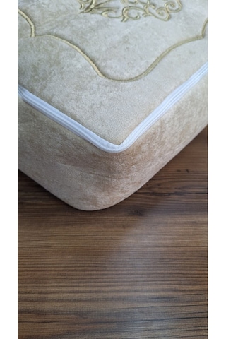 Laura Kadife Gold Nakışlı Hurç Küçük Boy 30x35x15 Cm Söz Çeyizlik Nişan Düğün Gelin Bohçası Vizon