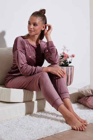 Lela Standart Fit Bisiklet Yaka Yumuşak Kadife Bayan Pijama Takımı 6094201 Pudra