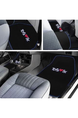 Tofaş Şahin Doğan Kartal Uyumlu Siyah Halı Paspas 5'li Set Mavi Şeritli Nakışlı Oto Paspas Takımı