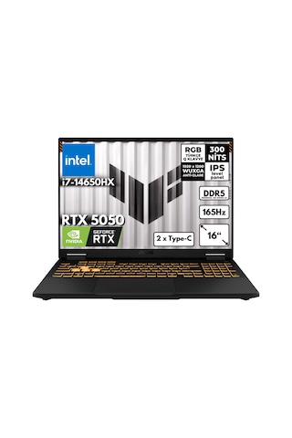 Asus Tuf Gaming F16FX608JHR-RV048QB4 i7-14650HX 48 GB 1 TB SSD 8 GB RTX5050 16" Dos WUXGA Dizüstü Bilgisayar