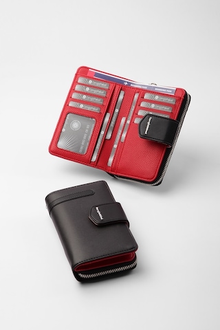 Cengiz Pakel 65256M Kadın Orta Boy Cüzdan Siyah Kırmızı Siyah