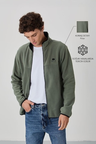 Tommy Life Çağla Yazı Nakışlı Dik Yaka Fermuarlı Standart Kalıp Erkek Sweatshirt Polar - 87992 Çağla