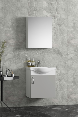 Yıldız 45 Cm Beyaz-sis Gri Mdf Seramik Lavabolu Asma Banyo Dolabı Takımı