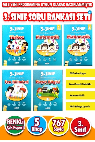3.sınıf Etkinlikli Çalışma Seti 5 Kitap Toplam 767 Sayfa