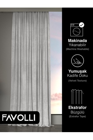 Br Favolli Kadife Dokulu Taş Rengi Ada Fon Perde Ekstrafor Büzgülü Dream Series Taş Rengi