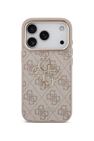 Apple Uyumlu iPhone 17 Pro Kılıf Guess Lisanslı Gold Kamera Çerçeveli 4g Desenli Büyük 4g Ve Yazı Logolu Pembe Pembe