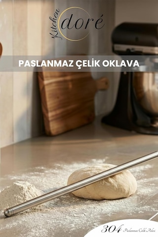 Paslanmaz Çelik Oklava 304 Çelik İnce Hamur Açmaya Uygun Özel Ağırlık Dengeli Gümüş Merdane 330 Gram