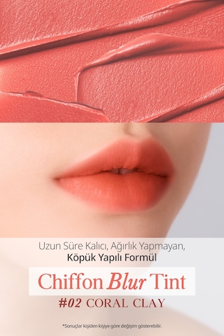 Pürüzsüz Ve Kadifemsi Dokulu, Doğal Görünüm Sunan Tint Clıo Chiffon Blur Tint 02 Coral Clay 02