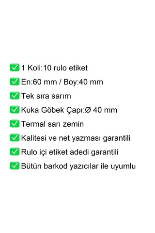 40x60 Mm Termal Eczane Etiketi Sarı Zemin 1 Rulo:500 Adet 1 Koli:10 Rulo / En:60 Mm Boy:40 Mm 10