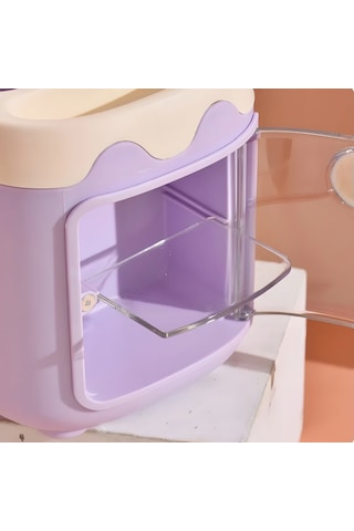 Sevimli Masaüstü Kalemlik Kawaii Kapaklı Mini Dolaplı Kalemlik - Mor Mor
