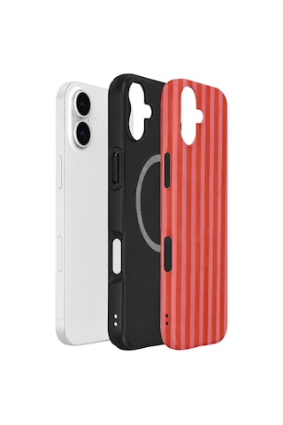 Apple iPhone Uyumlu 17 Vorian Çift Katmanlı Magsafe Kılıf Tomato Red Stripe